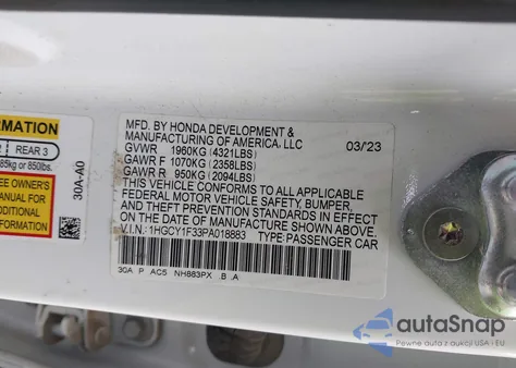 2023 Honda Accord Ex from USA, damaged, VIN 1HGCY1F33PA018883